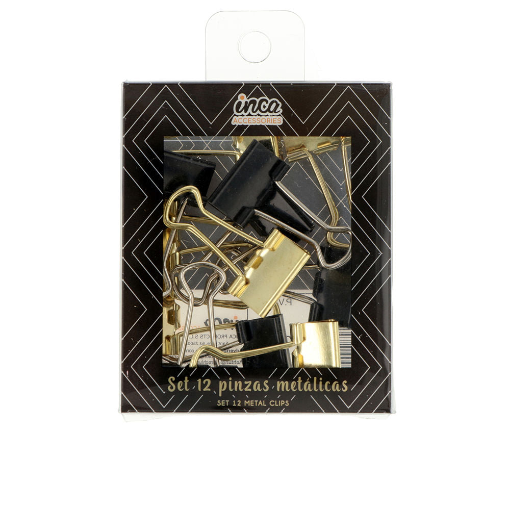 Inca Pinças Metálicas preto e dourado 1,9 cm 12 unidades