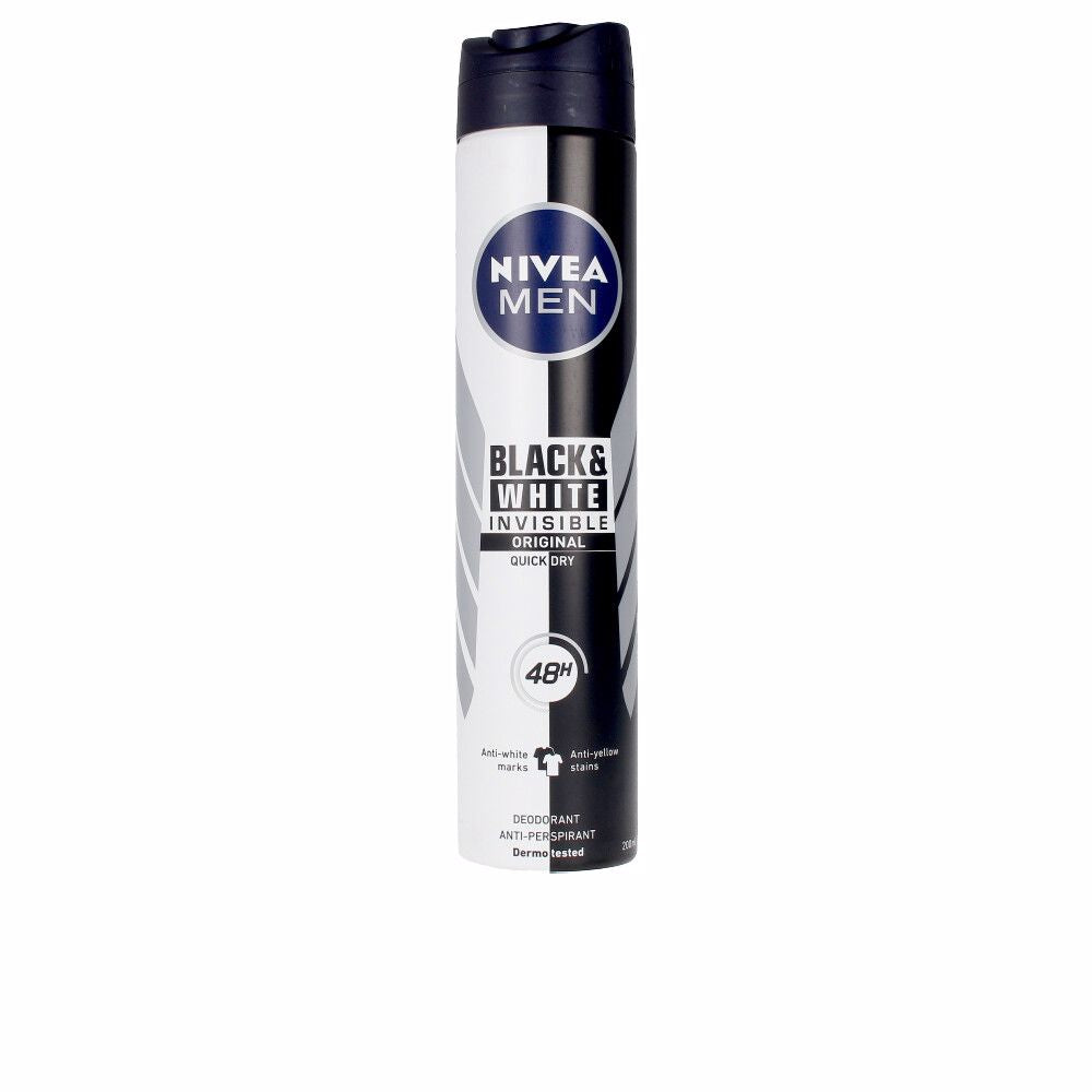 NIVEA MEN Black & White Invisible Original Spray (1 x 200 ml), desodorante antimanchas de cuidado masculino, desodorante invisible para proteger la piel y la ropa