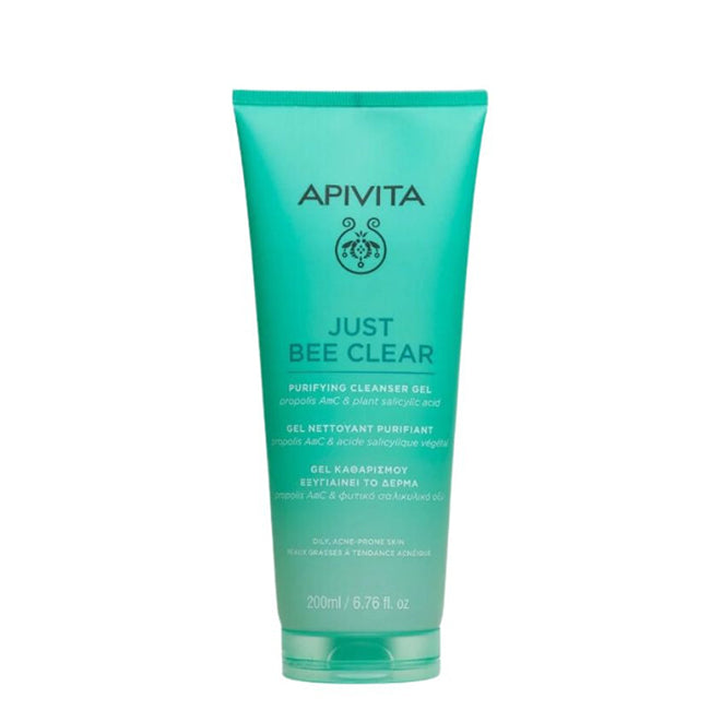 Apivita Just Bee Clear Gel Limpiador Purificante Para Pieles Grasas, Con Tendencia Acneica E Imperfecciones 200ml - Limpieza Facial Con Propóleo Amc Patentado Y Ácido Salicílico Vegetal