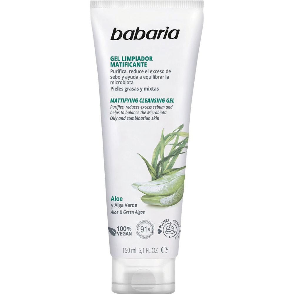 Gel limpiador facial matificante de aloe vera de Babaria 150 ml