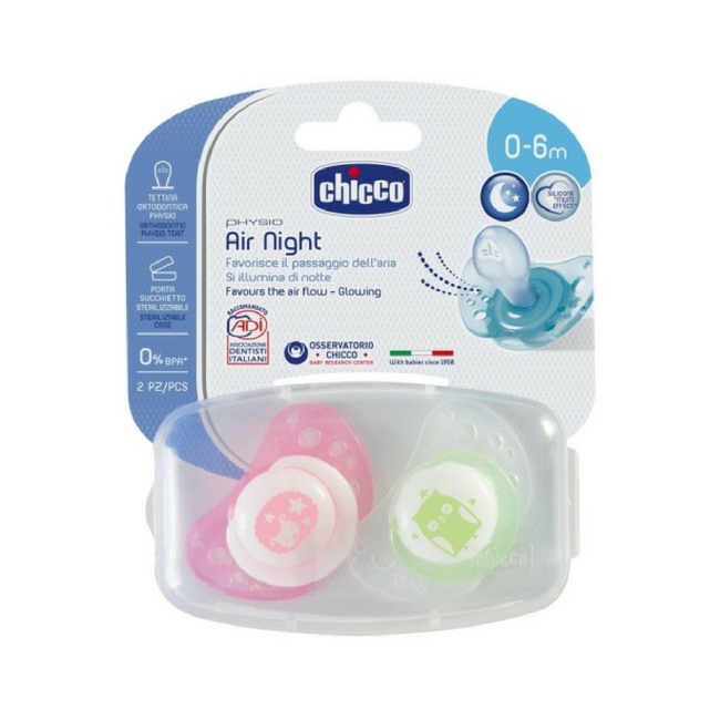 Chicco Physio Air Chupeta Silicone Luminosa 0-6m+ 2unid.