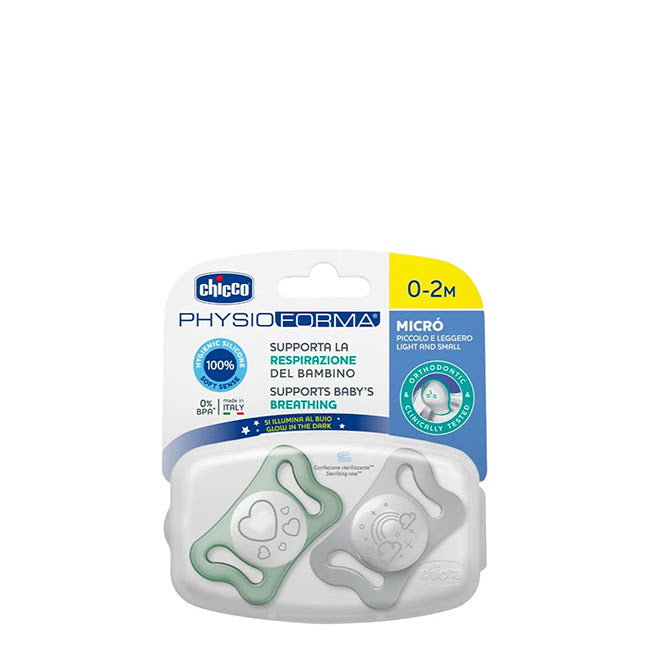 Chicco PhysioForma Micró Chupetas Silicone Luminosa 0-2 M Verde e Cinza