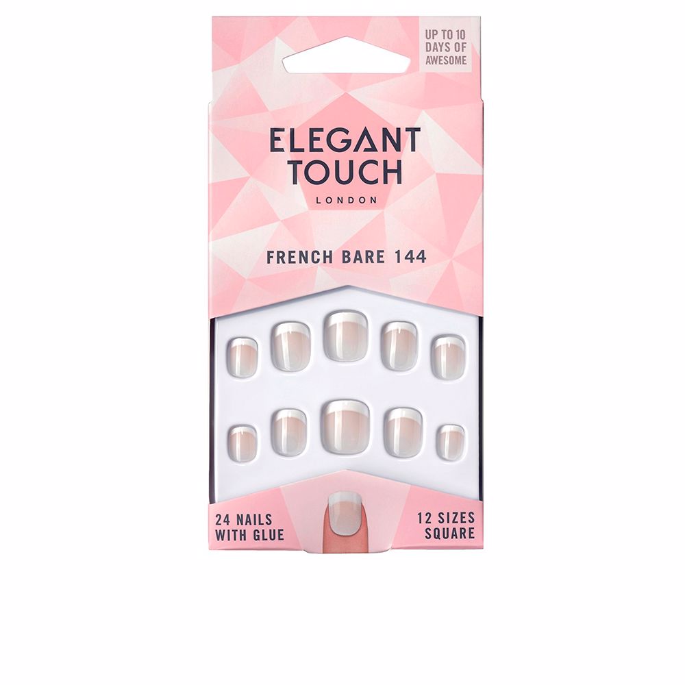 Uñas francesas cuadradas elegantes con pegamento, color 144-XS x24