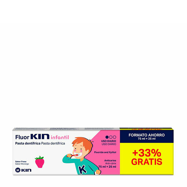 Pasta de dientes infantil Kin Fluorkin sabor fresa 75+25 ml