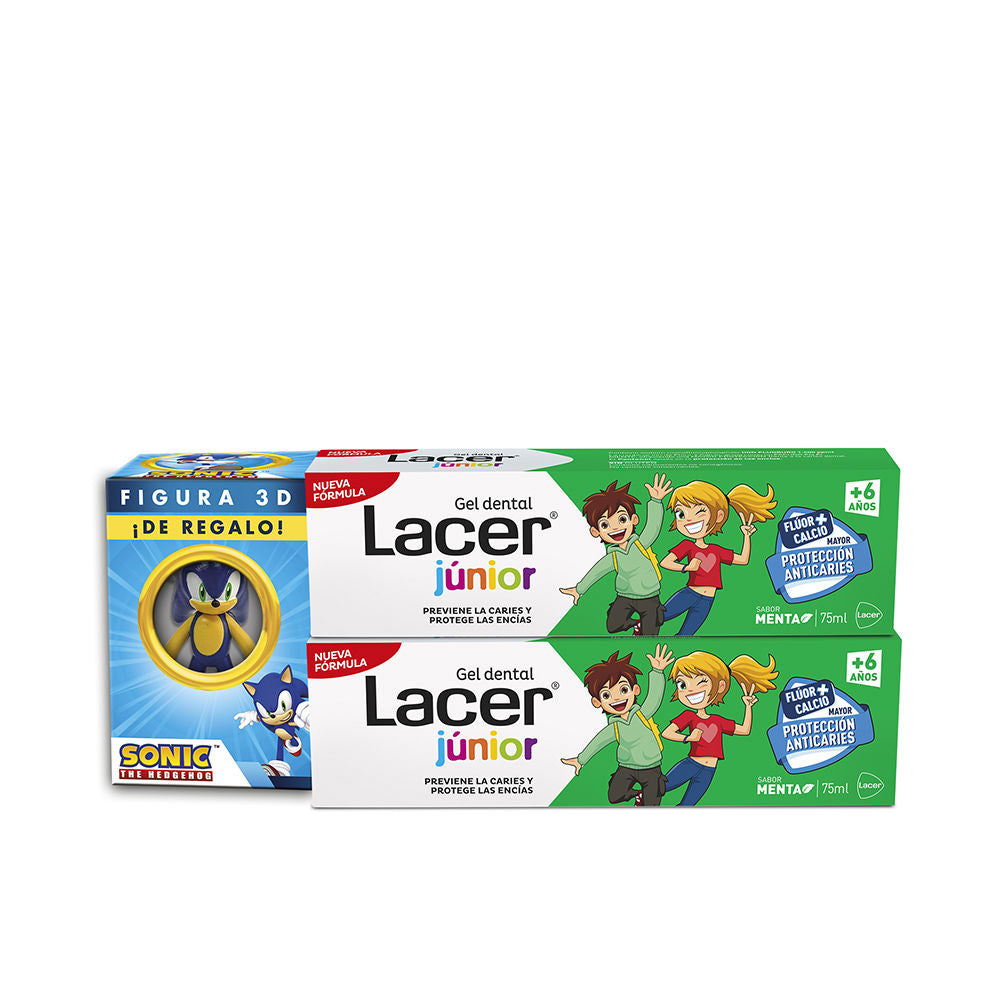 LACER JUNIOR - Pack 2 x 75 ml Gel Dental Sabor Menta con una de las Figuras de Batman, para Niños de +6 años, Sabor a Menta, Previene la Caries, Fórmula de Flúor Más Calcio, Cuida los Dientes de Leche