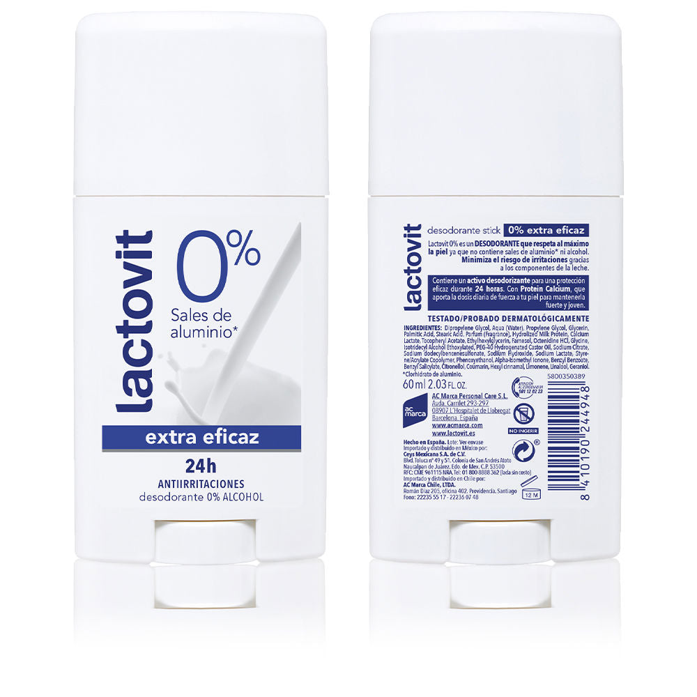 Lactovit Original Desodorante en barra extra eficaz 0% 60 ml