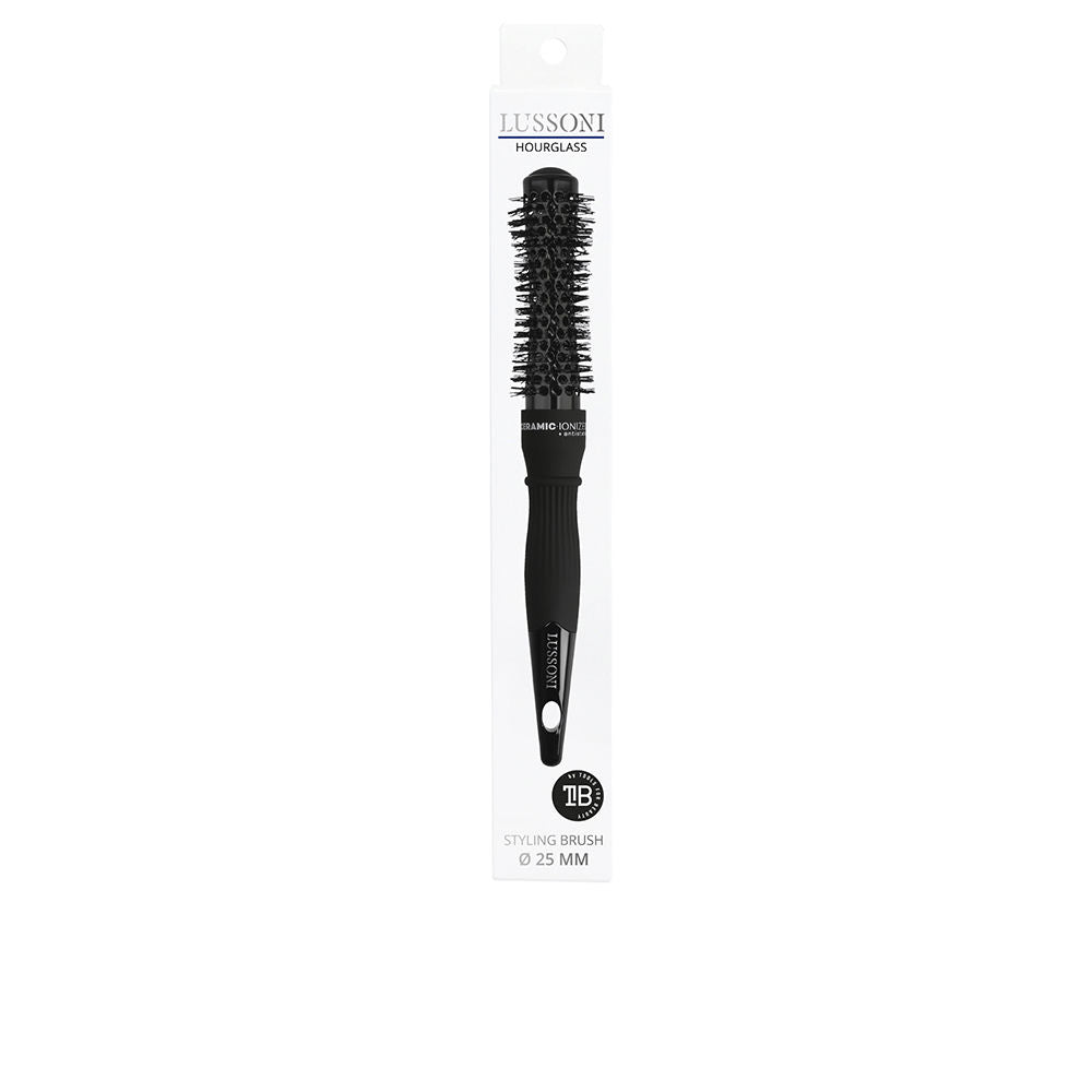 T4B Lussoni Hourglass Cepillo Profesional Redondo para Modelado, Cerámico, Ergonómico con Cerdas Onduladas, Iónico y Antiestático, Resistente al Calor, 25 mm