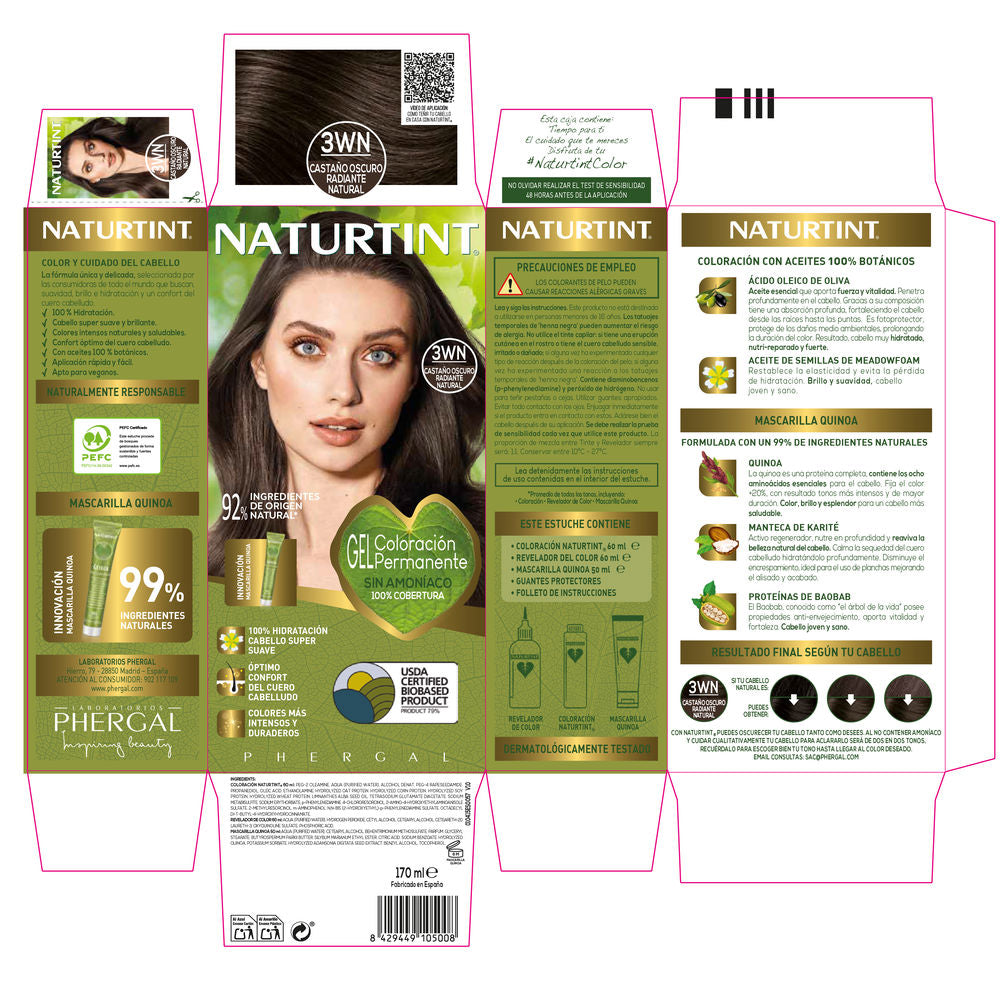 Naturtint Tinte permanente en gel 3WN Castaño oscuro radiante 170 ml