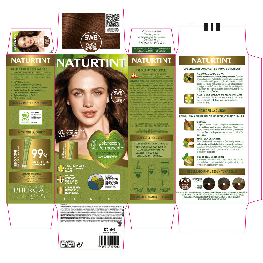 Tinte permanente en gel Naturtint 5WB Castaño cobrizo radiante 170 ml