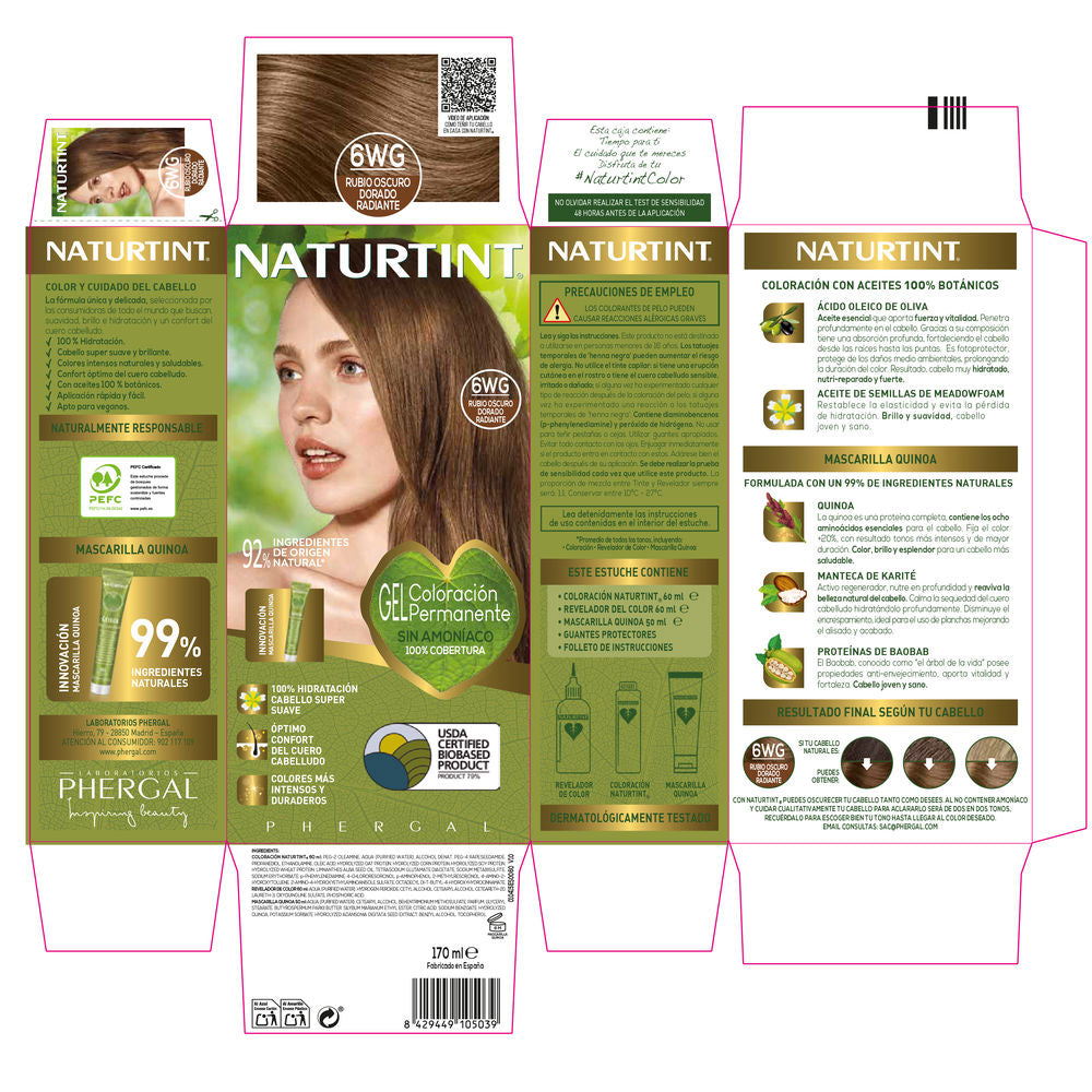 Naturtint Tinte permanente en gel para el cabello 6WG Rubio oscuro dorado 170 ml