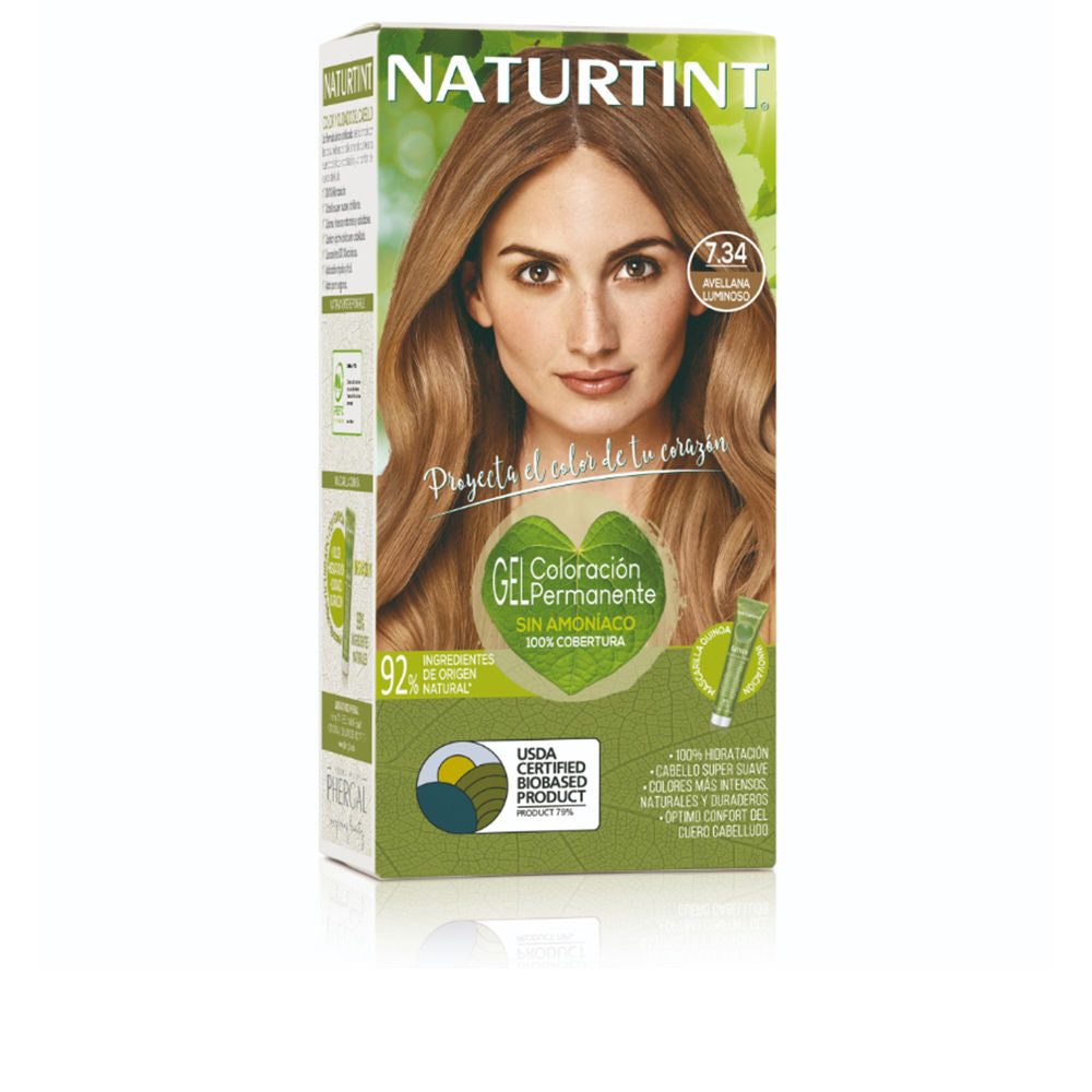 NATURTINT Biobased, Coloración Permanente Sin Amoniaco, 100% Cobertura de Canas, Tinte para el Cabello con Ingredientes Naturales, Color Intenso, Natural y Duradero, 7.34 Avellana Luminoso, 170ml