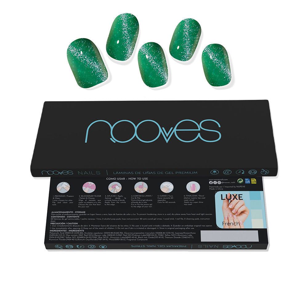 Nooves Gel Sheets Unhas Postiças Cat Eye Green Premium Luxe x20