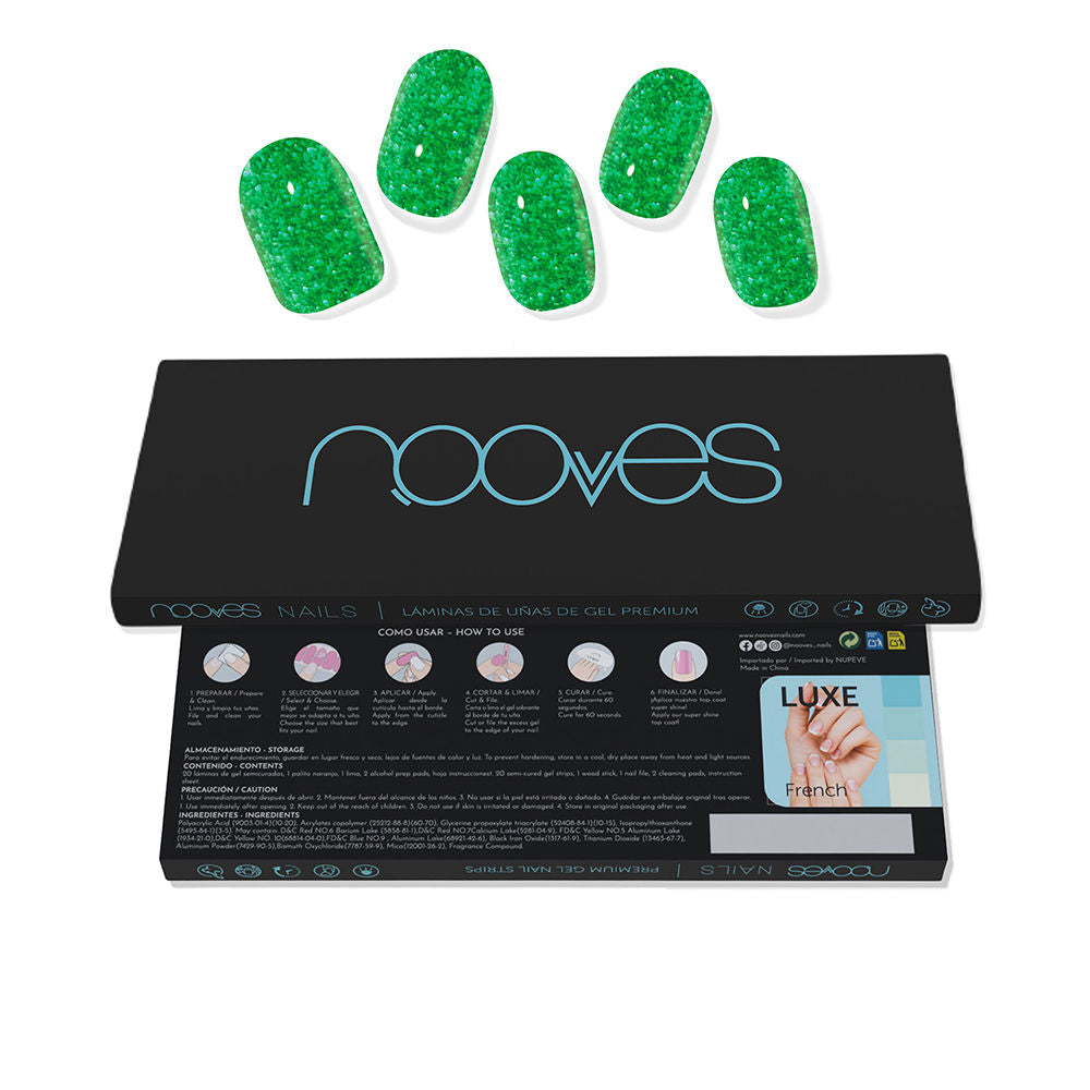 Nooves Gel Sheets Unhas Postiças Glitter Green x20