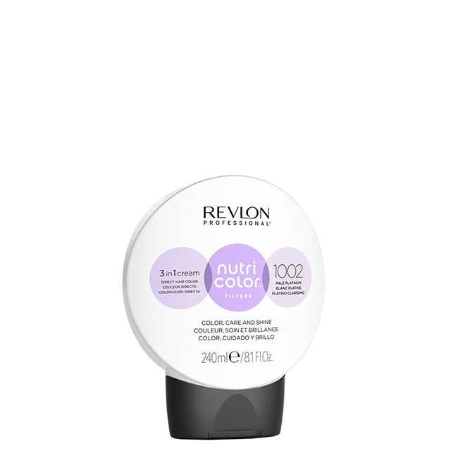 Crema colorante para el cabello Revlon Nutri Color Filters 3 en 1, tono 1002, platino pálido, 240 ml.