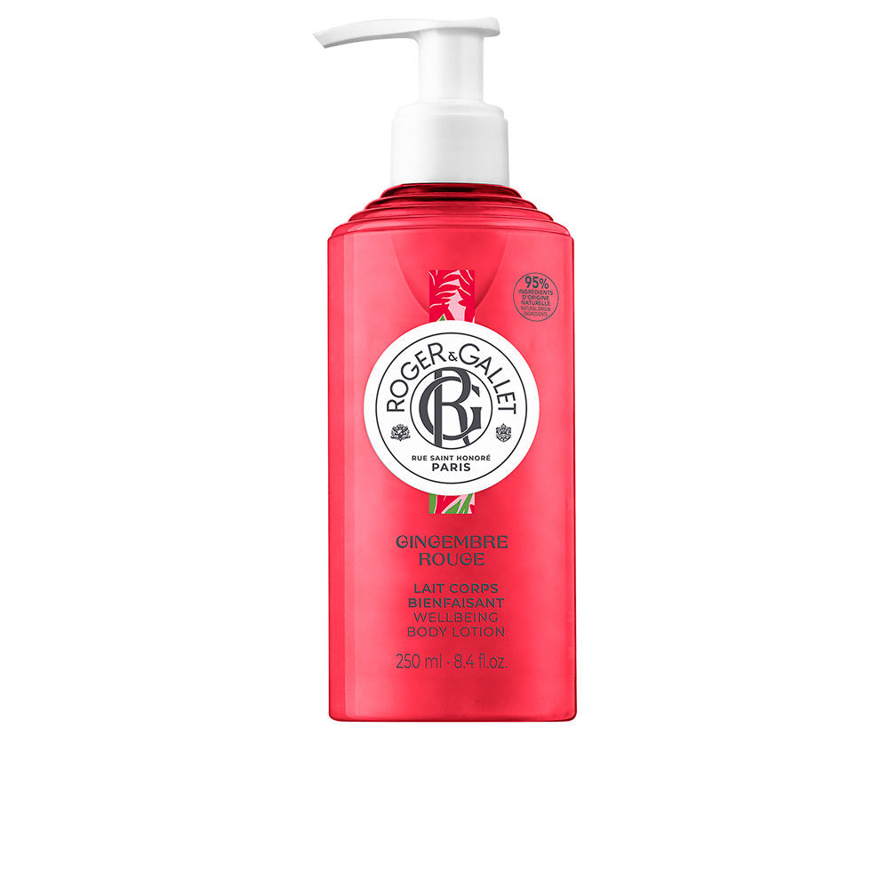 Roger&Gallet - Leche Corporal Perfumada Gingembre Rouge - Notas de granada, jengibre, bayas rosas y benjuí - Enriquecida con manteca de karité - Hidratante y nutritiva - Vegano - 250ml