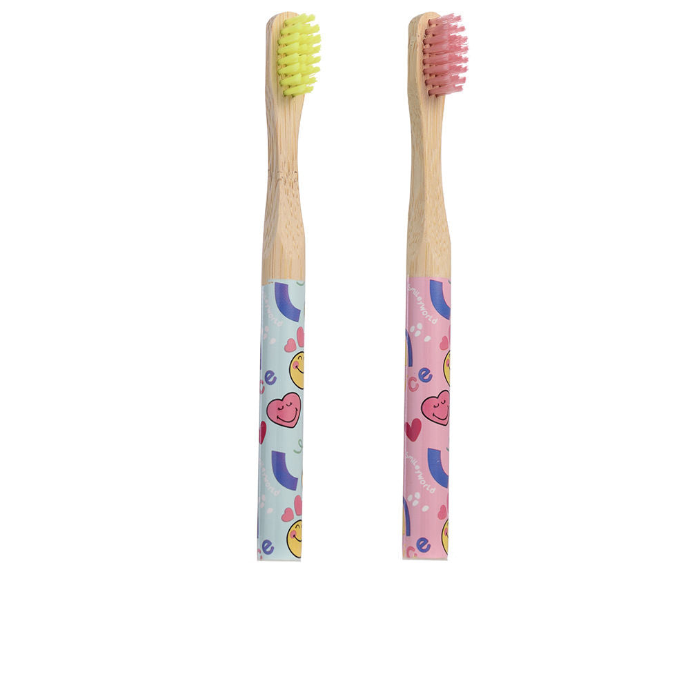 Take Care Smiley Word Bamboo Toothbrush Duo