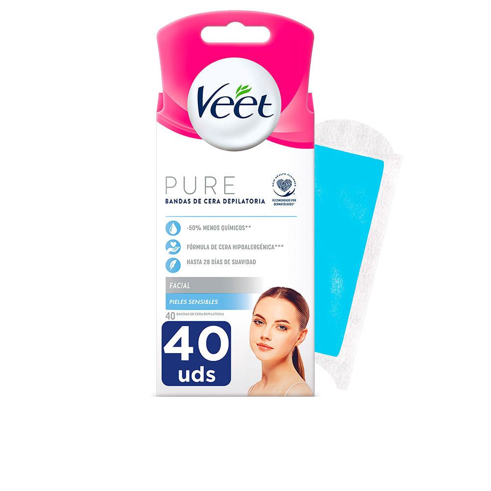 Veet Pure Bandas de Cera Facial Pele Sensível x40