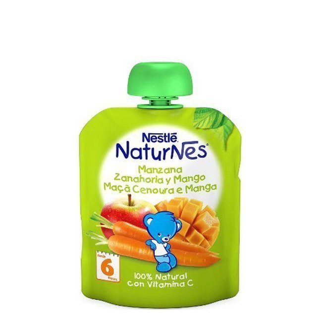 Nestlé Naturnes Pacotinho Fruta Maçã-Cenoura-Manga 6M+ 90gr