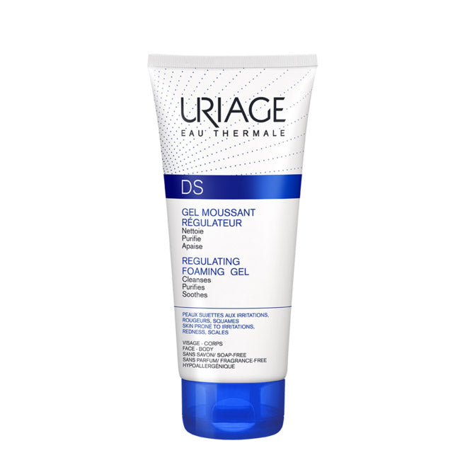 Uriage Ds Gel Espumoso Regulador - Gel Limpiador Facial y Corporal Extra-Suave - Purifica y calma la piel propensa a las irritaciones, enrojecimiento y escamas
