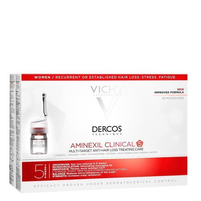 Vichy Dercos Aminexil Clinical 5 Ampollas Tratamiento Anticaída para Mujeres 42 unidades